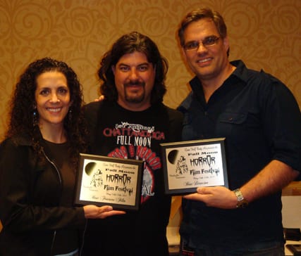 Donna Williams and Brian Van Camp accept awards for The Dead Matter at the Full Moon Horror Film Festival