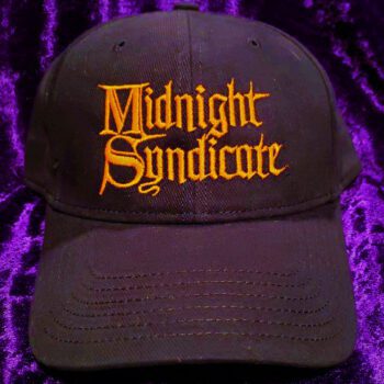 Black hat with Midnight Syndicate logo in orange embroidery